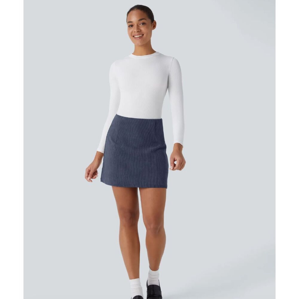 Halara High Waisted 2-in-1 A Line Mini Corduroy Casual Skirt  Y2K Style Large
